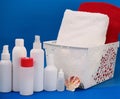 SPA set of cosmetic bottles and tubes. Face body care concept: composition of creams, lotions, serums. Royalty Free Stock Photo