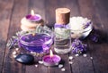 Spa set with lavender aromatherapy oil Royalty Free Stock Photo