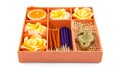 Spa Set. Roses Shaped Candles, incense sticks in orange box