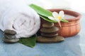 Spa set with tropical flower for relax body massage treatment