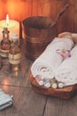 Spa set. Various items used in spa treatments Royalty Free Stock Photo