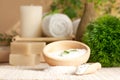 Spa setting with bath salt Royalty Free Stock Photo