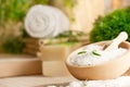 Spa setting with bath salt Royalty Free Stock Photo