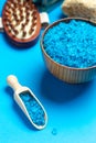 Spa setting with blue salt Royalty Free Stock Photo