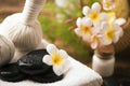 Spa setting with Frangipani flowers Royalty Free Stock Photo