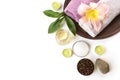 Spa setting on white background. Copy space. Royalty Free Stock Photo