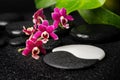 Spa setting of zen and sign Yin-Yang stones, orchid Royalty Free Stock Photo