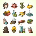 Spa Sketch Icons Colored Royalty Free Stock Photo