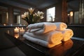 SPA still life with aromatic candles, flower and towels