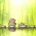 Stones and bamboo forest with reflection in water spa background. Watercolor illustration with space for text Royalty Free Stock Photo