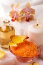 Spa still life with bath salt and perfumed essences Royalty Free Stock Photo