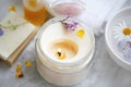 Scented spa candle setting composition Royalty Free Stock Photo