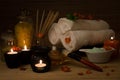 Spa Still Life With Flower, Candles,Towel Royalty Free Stock Photo