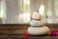 Spa still life with flowers, zen stone and essential oil Royalty Free Stock Photo