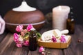 Spa still life with rose oil Royalty Free Stock Photo