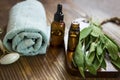 Spa still life setting with sage oil Royalty Free Stock Photo