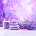 Spa still life with stack of stones and lavenders