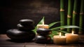 Spa still life with stacked of stone and bamboo leaf, generative ai Royalty Free Stock Photo