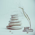 Spa still life with stacked of stone with a beautiful branch Royalty Free Stock Photo