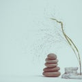 Spa still life with stacked of stone with a beautiful branch Royalty Free Stock Photo