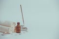 Spa still life with towels, stones, bath oil and candle Royalty Free Stock Photo