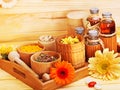 Spa still life in wood spa. Royalty Free Stock Photo