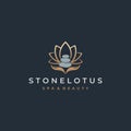 Spa Stone Lotus Care Hand Golden Logo Design Vector