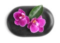 Spa stone and orchid flowers on white background Royalty Free Stock Photo