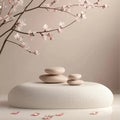 Spa stones with cherry blossoms on the beige background. Royalty Free Stock Photo