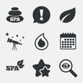 Spa stones icons. Water drop with leaf symbols. Royalty Free Stock Photo