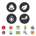 Spa stones icons. Water drop with leaf symbols. Royalty Free Stock Photo