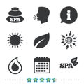 Spa stones icons. Water drop with leaf symbols. Royalty Free Stock Photo