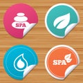 Spa stones icons. Water drop with leaf symbols. Royalty Free Stock Photo