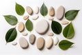 Spa stones and leaves flat lay. Generativa AI Royalty Free Stock Photo