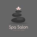 Spa stones logo for medical therapy, beauty and healthcare, massage and relax procedures, black heap. isolated on dark background Royalty Free Stock Photo