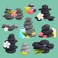Spa stones vector stack beauty hot procedure isolated on background. Spa stones pebble concept therapy, heat cosmetic
