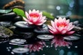 Spa stones and waterlily in zen garden. Generative AI Royalty Free Stock Photo