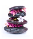 Spa stones with white and hot pink flowers Royalty Free Stock Photo