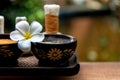 Spa Thai setting for aroma therapy and sugar and salt massage with flower,