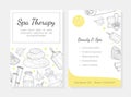 Spa Therapy Business Card Template, Beauty, Relax and Natural Medicine Hand Drawn Vector Illustration Royalty Free Stock Photo