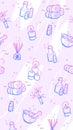 Spa therapy cover in line style on purple background for wellness salon. Relax massage vector drawing wallpaper. Body