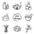 Spa therapy line icons set on white background for wellness salon. Relax massage vector drawing. Body health nature