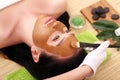 Spa therapy for young woman having facial mask at beauty salon - indoors Royalty Free Stock Photo