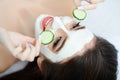 Spa therapy for young woman having facial mask at beauty salon - Royalty Free Stock Photo