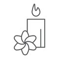 Spa thin line icon, hotel and relax, lotus and candle sign, vector graphics, a linear pattern on a white background.