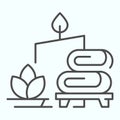 Spa thin line icon. Massage, wellness and spa vector illustration isolated on white. Towels and candle for relax outline Royalty Free Stock Photo