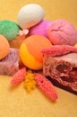 Spa tools, Bath bombs, natural soap,flower, aromatherapy Royalty Free Stock Photo