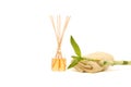 Spa towel, fragrance sticks and bamboo Royalty Free Stock Photo