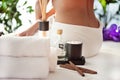 Spa treatment, aromatherapy, a girl wrapped in a white towel aft Royalty Free Stock Photo
