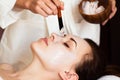 Spa treatment. Beautiful woman with facial mask at beauty salon. Royalty Free Stock Photo